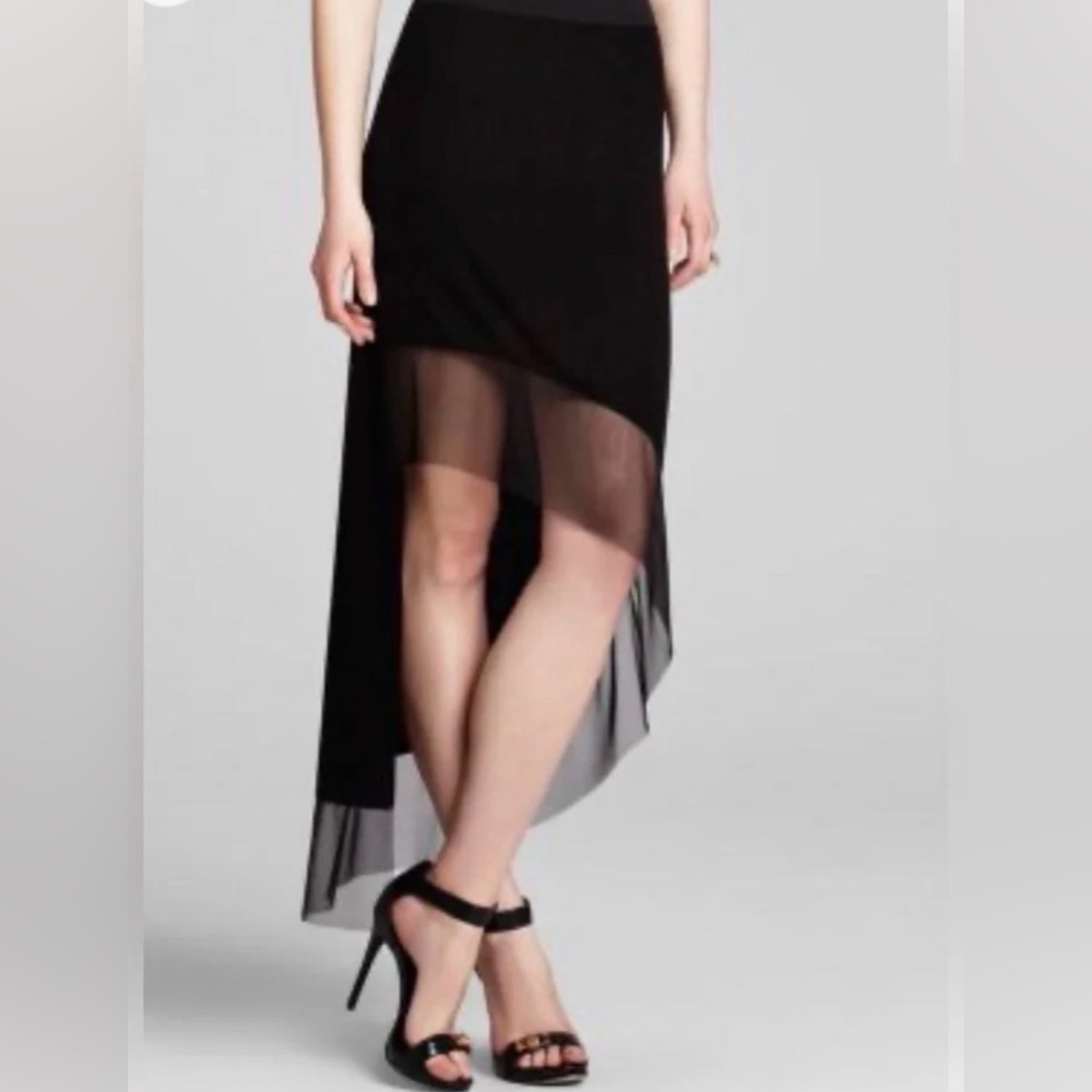 BCBGMAXAZRIA Erin Black Asymmetric Mesh Hem Maxi/Mini Skirt XS WCX3E044-001